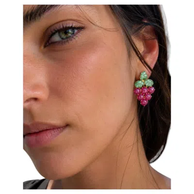 Pre-owned Bochic Vintage Ruby & Emerald Earrings, 18k Gold & Silver, Circa 1992 In Green