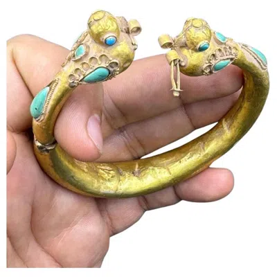 Pre-owned Bochic “vintage” Solid 18k Yellow Gold Bangle With Old Turquoise, Original