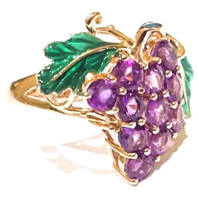 Pre-owned Bochic Bochi“capri” Vintage Enamel & Purple Amethyst Ring 18k Gold & Silver