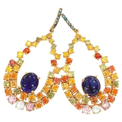 Pre-owned Bochic “capri” Vintage Sapphire & Multi Sapphires Earrings 18l Gold & Silver In Blue