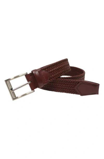 Boconi 35mm Stretch Leather Braid Belt In Cognac