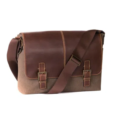 Pre-owned Boconi Bryant Lte Slim Double Buckle Messenger Mahogany And Heather 213-9717