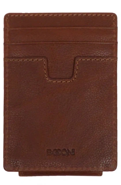 Boconi Leather Money Clip Card Case In Cognac