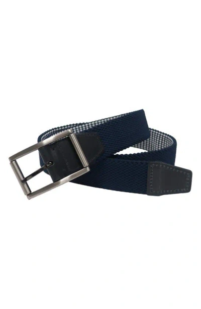 Boconi Reversible Elastic Braid Feather Edge Belt In Navy/ White