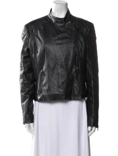 Pre-owned Bod & Christensen Leather Biker Jacket In Black
