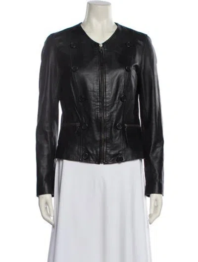 Pre-owned Bod & Christensen Leather Biker Jacket In Black