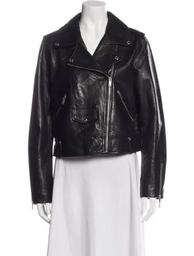 Pre-owned Bod & Christensen Leather Biker Jacket In Black