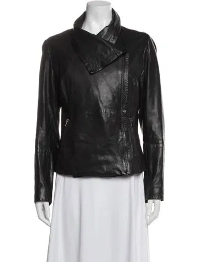 Pre-owned Bod & Christensen Leather Biker Jacket In Black
