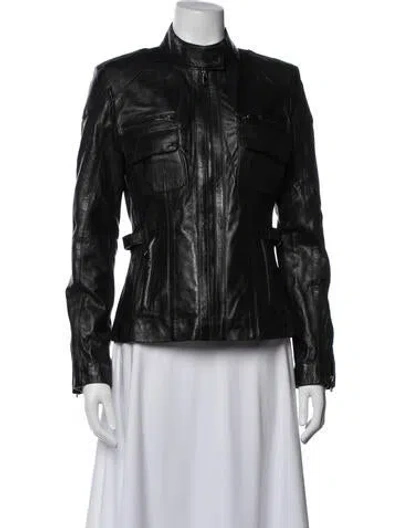 Pre-owned Bod & Christensen Leather Biker Jacket In Black