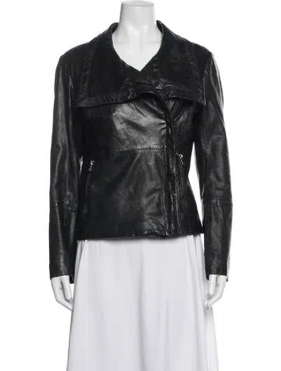 Pre-owned Bod & Christensen Leather Biker Jacket In Black