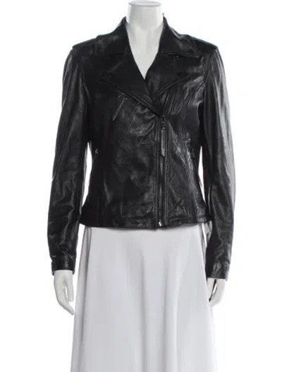 Pre-owned Bod & Christensen Leather Biker Jacket In Black