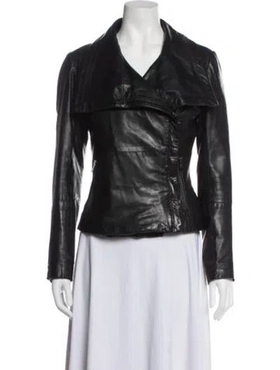 Pre-owned Bod & Christensen Leather Biker Jacket In Black
