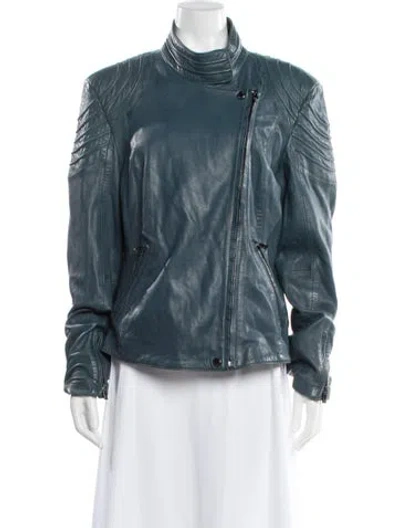 Pre-owned Bod & Christensen Leather Biker Jacket In Blue