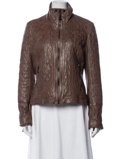 Pre-owned Bod & Christensen Leather Biker Jacket In Brown