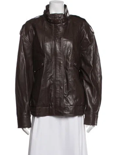 Pre-owned Bod & Christensen Leather Biker Jacket In Brown