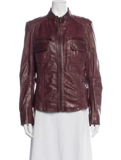 Pre-owned Bod & Christensen Leather Biker Jacket In Burgundy