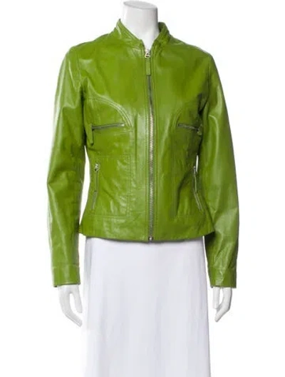 Pre-owned Bod & Christensen Leather Biker Jacket In Green