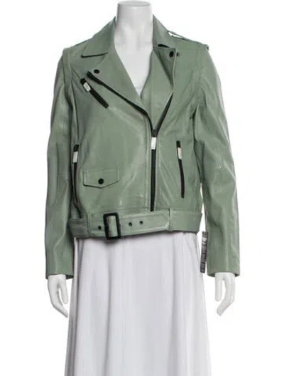 Pre-owned Bod & Christensen Leather Biker Jacket In Green