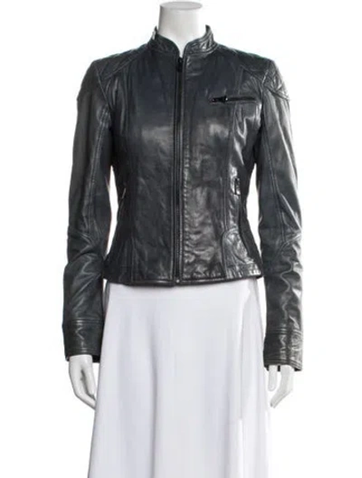 Pre-owned Bod & Christensen Leather Biker Jacket In Grey