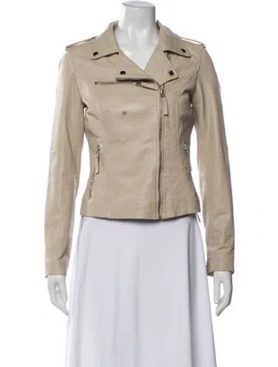 Pre-owned Bod & Christensen Leather Biker Jacket In Neutral