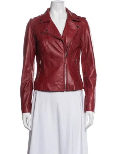 Pre-owned Bod & Christensen Leather Biker Jacket In Red