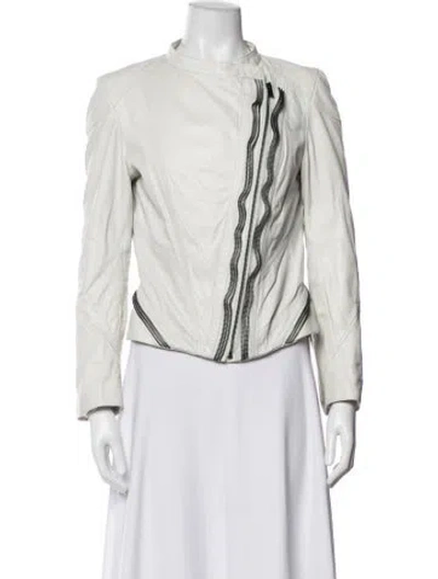 Pre-owned Bod & Christensen Leather Biker Jacket In White