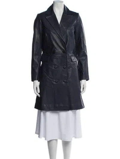 Pre-owned Bod & Christensen Leather Trench Coat W/ Tags In Blue