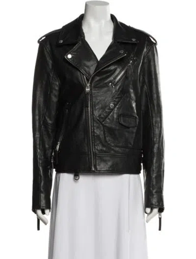 Pre-owned Boda Skins Leather Biker Jacket In Black