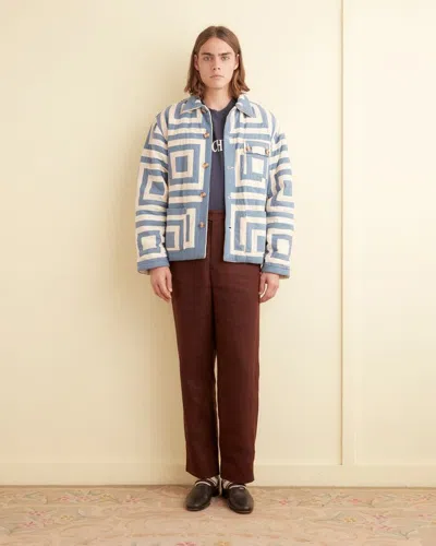Pre-owned Bode 1495usd Blue White House Steps Reversible Quilted Jacket