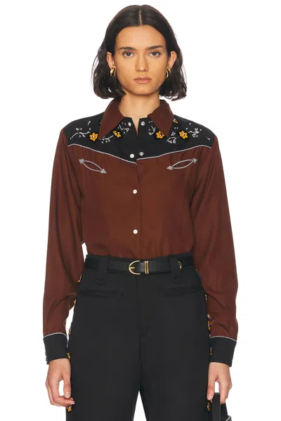Bode Abilene Western Shirt In Brown & Black
