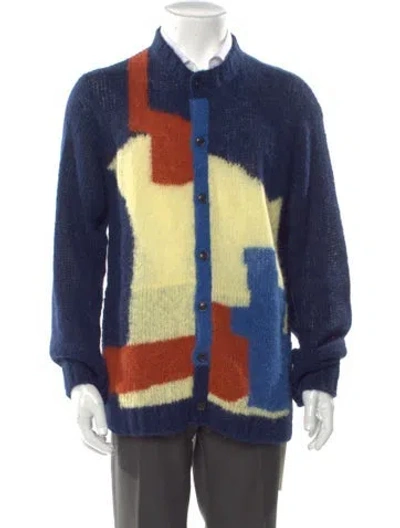 Pre-owned Bode Alpaca Colorblock Pattern Cardigan In Blue