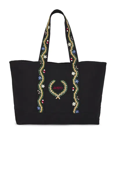 Bode Alpine Flower Tote Bag In Bkmlt Black Multi