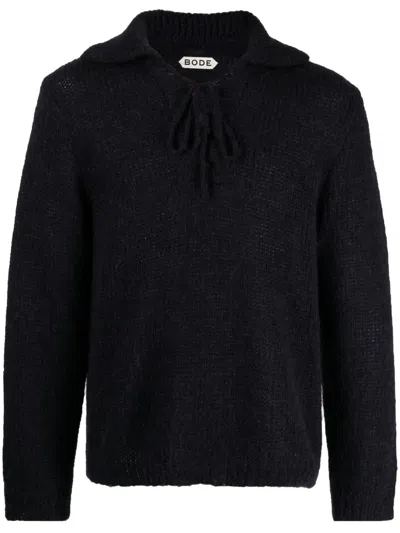 Bode Lace-up Ribbed Jumper In Blue