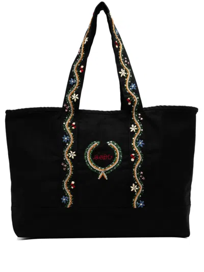 Bode Alpineflower Tote Bag In Schwarz