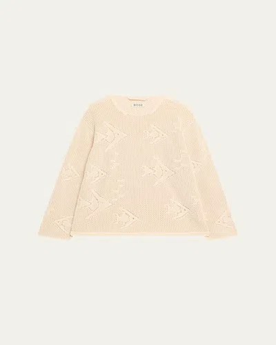 Bode Angel Fish Knit Lace Pullover In Cream