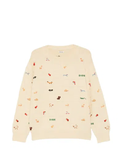 Bode Animal-embroidery Sweater In Brown