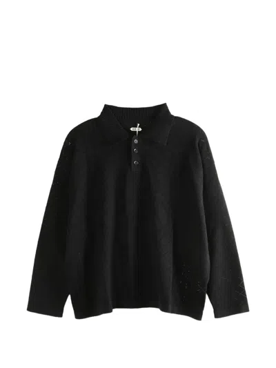 Bode Anisette Open-knited Polo Shirt In Black