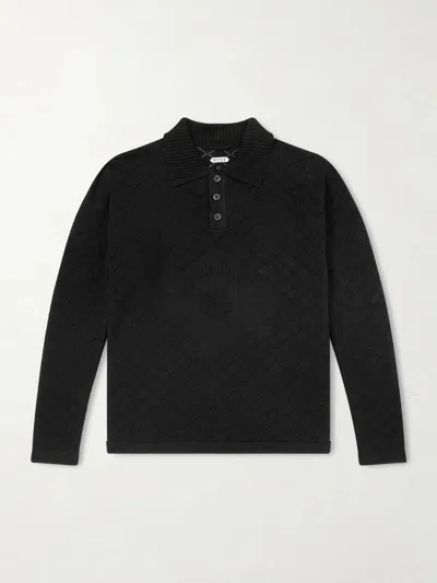 Bode Anisette Pointelle-knit Cotton Polo Shirt In Black