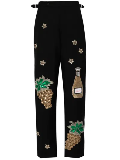 Bode Black Arbane Trousers In Bkmlt Black Multi