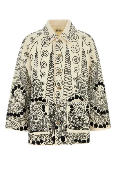 Bode Embroidered Wool Coat In Black