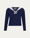 Bode Astoria Sequined Sailor Collar Cardigan In Navy