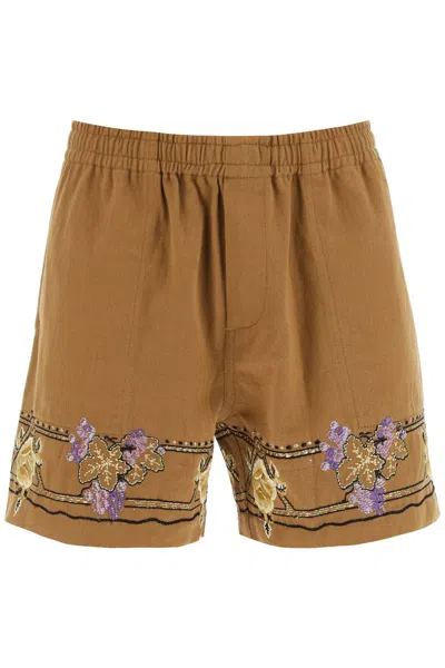 Bode Embroidered Cotton Shorts In Brown