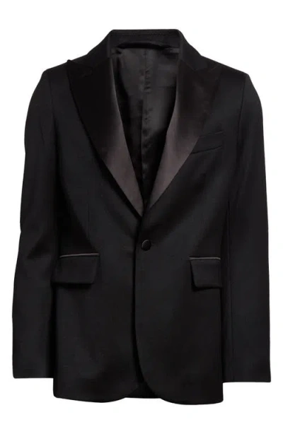 Bode Silk-satin Trimmed Wool Barathea Tuxedo Jacket In Black
