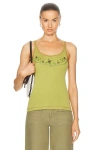 Bode Dahlia Beaded Tank In Green