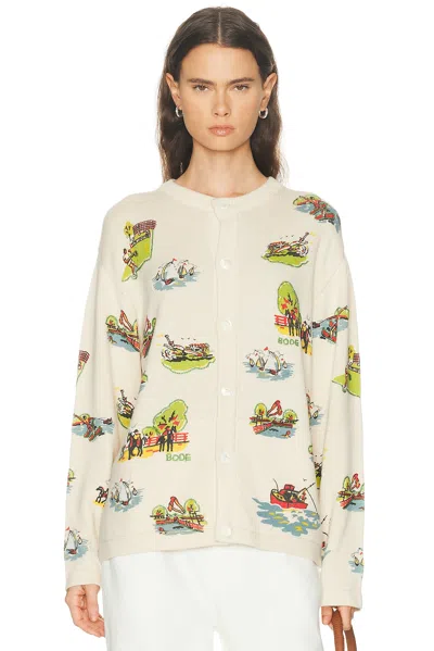 Bode Beaded Camp Cardigan In White