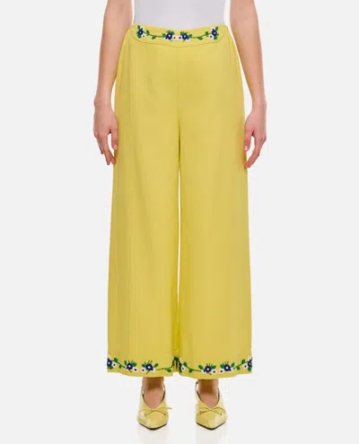 Bode Beaded Chicory Wide Leg Crop Pants In Yellow