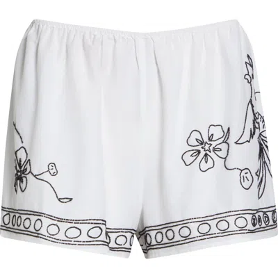 BODE BODE BEADED COCKATOO COTTON & SILK POPLIN TAP SHORTS