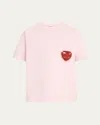 Bode Beaded Crest Pocket Tee In Pink