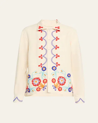 BODE BEADED GARDEN PARTY LINEN SHIRT