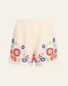Bode Beaded Garden Party Linen Shorts In Ecru Multi
